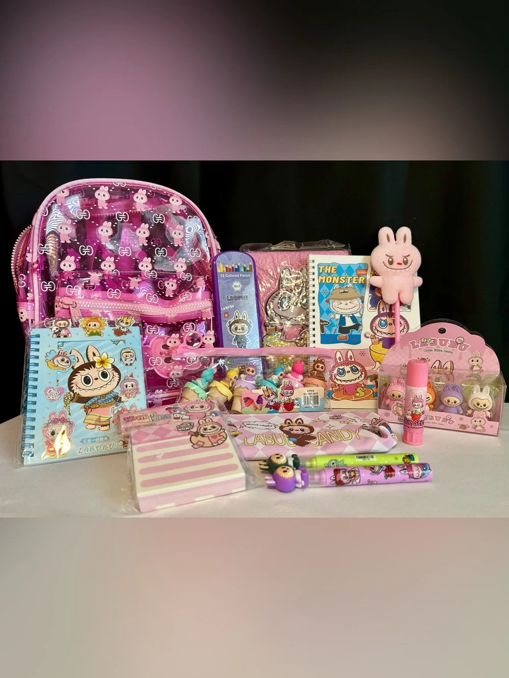 Labubu Pink Kids Backpack and Stationery Set